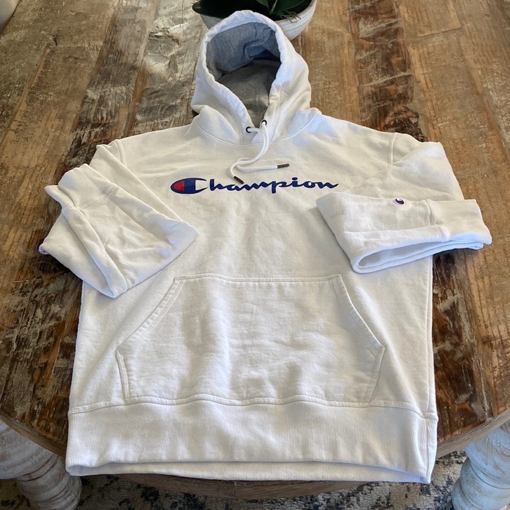 Champion brand white hooded sweatshirt